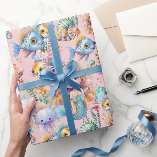 Niedlich rosa Mermaid-Wrapping-Papier Geschenkpapier (Schenken)