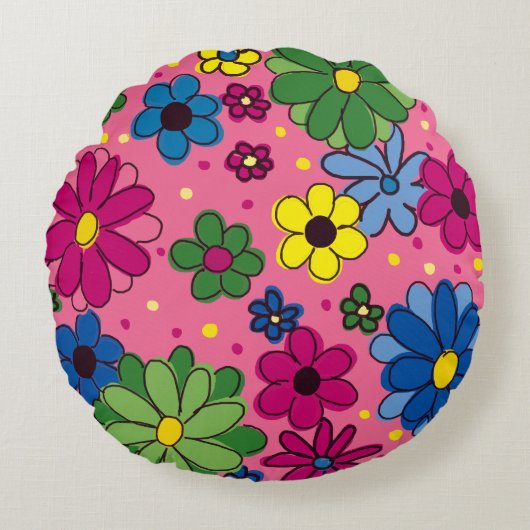 Niedlich rosa mit farbigen Blume Kissen (Vorderseite)