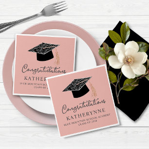 Niedlich-rosa-Moderne Feminine Graduation Party Serviette