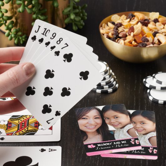 Niedlich-rosa-Mommy und ich benutzerdefinierbarer Spielkarten (In Situ)