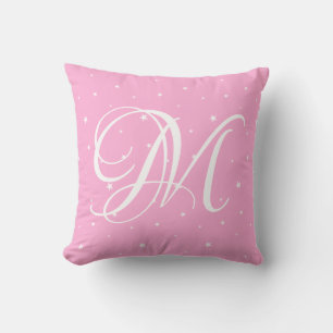 Niedlich rosa Monogram Name Throw Pilze Kissen