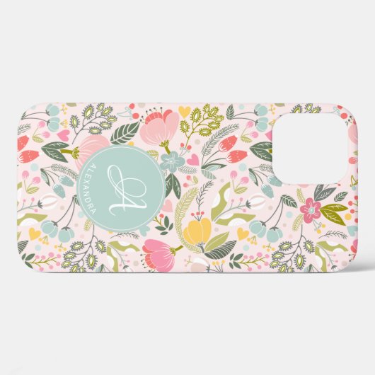 Niedlich rosa Monogramm Name personalisiert gurt Case-Mate iPhone Hülle (Rückseite (Horizontal))