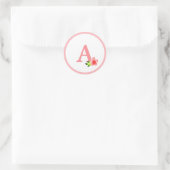 Niedlich rosa Monogramm und Blume Runder Aufkleber (Tasche)