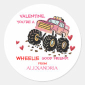 Niedlich-Rosa-Monster-Lkw-Schule Valentine Runder Aufkleber (Vorderseite)