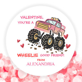 Niedlich-Rosa-Monster-Lkw-Schule Valentine Runder Aufkleber