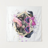 Niedlich rosa Mops Wandteppich (Vorderseite (Horizontal))