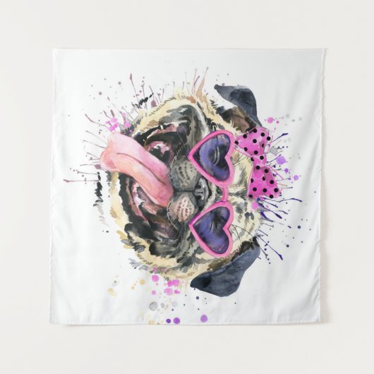Niedlich rosa Mops Wandteppich (Vorderseite (Horizontal))