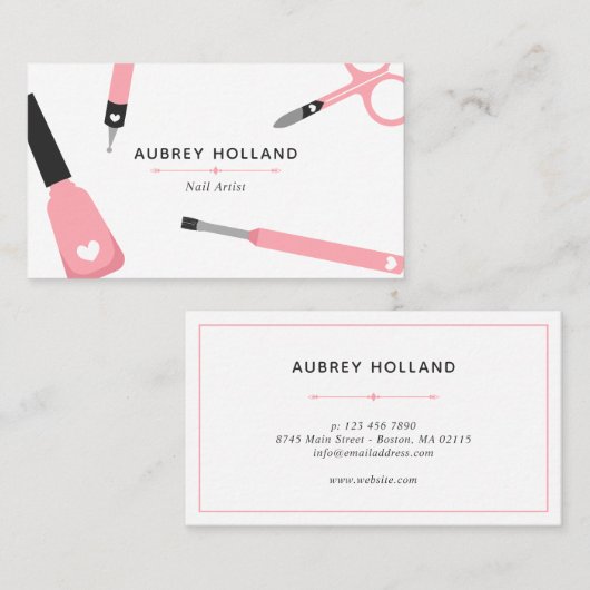 Niedlich rosa Nagelkünstler Visitenkarte (Vorne/Hinten)