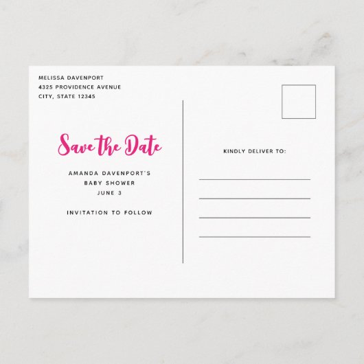 Niedlich rosa Neigung Save the Date Auto fahren Einladungspostkarte (Rückseite)