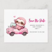 Niedlich rosa Neigung Save the Date Auto fahren Einladungspostkarte (Vorderseite)