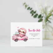 Niedlich rosa Neigung Save the Date Auto fahren Einladungspostkarte (Stehend Vorderseite)