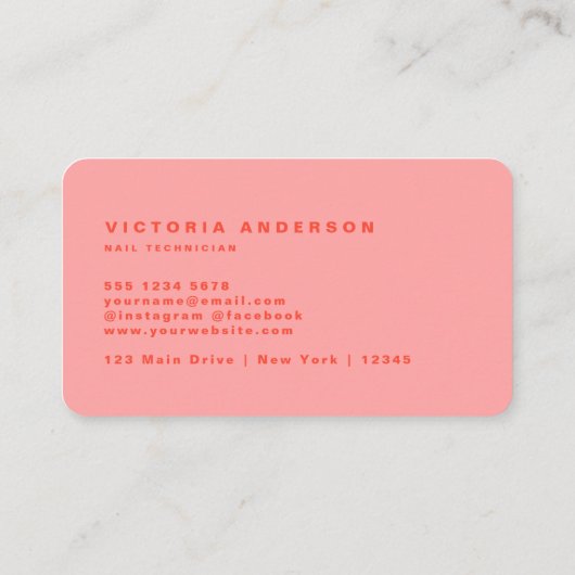 Niedlich rosa Neonnagel-Techniker Visitenkarte (Rückseite)