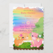 Niedlich Rosa Orange Dragons Girl Baby Dusche Einladung (Vorderseite)