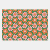 Niedlich rosa orange grüne Retro-Blume Geschenkpapier Set (Vorderseite 3)