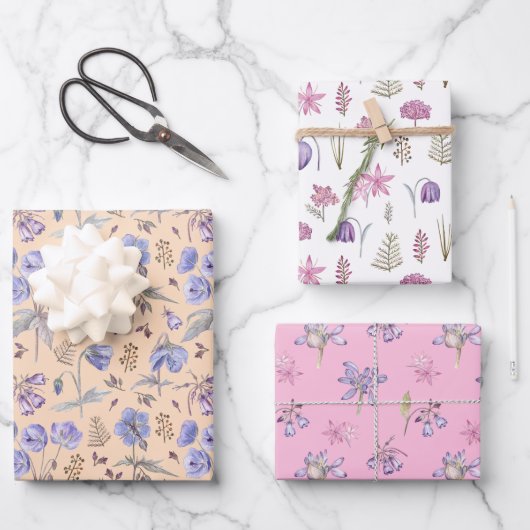 Niedlich Rosa Orange Lila Blume Party Geschenkpapier Set (Vorderseite)