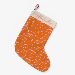 Niedlich rosa Orange Musiknoten Muster Personalisi Kleiner Weihnachtsstrumpf