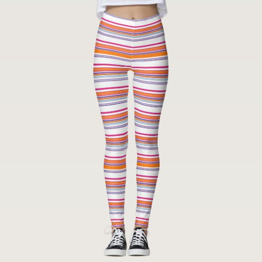Niedlich-rosa-orange Streifen Leggings (Vorderseite)