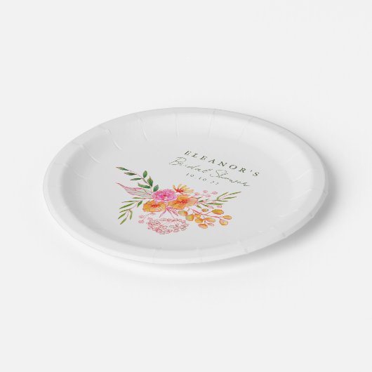 Niedlich rosa Orangefarbenes Brautparty Pappteller (Schrägansicht)