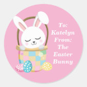 Niedlich rosa Ostern Personalisierte Kindergeschen Runder Aufkleber (Vorderseite)