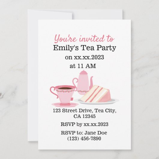 Niedlich rosa Party Einladung mit individualisierb (Vorderseite)
