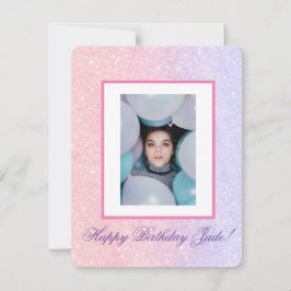 Niedlich Rosa Personalisierter Name Glitzer Geburt Feiertagskarte