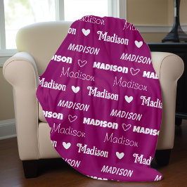 Niedlich rosa Pflaumenwiederholt Name personalisie Fleecedecke