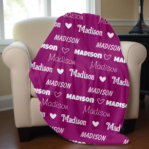 Niedlich rosa Pflaumenwiederholt Name personalisie Fleecedecke