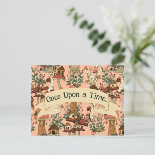 Niedlich rosa Pilzsaal Ankündigung zur Märchenbewe Postkarte (Stehend Vorderseite)