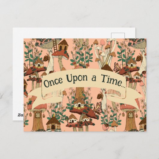 Niedlich rosa Pilzsaal Ankündigung zur Märchenbewe Postkarte (Vorne/Hinten)