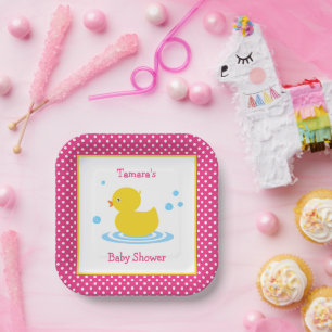 Niedlich rosa Polka Dot Duck Babydusche Papierplat Pappteller