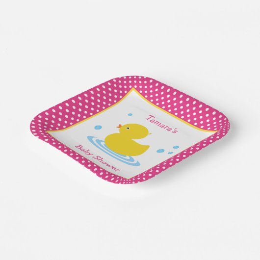 Niedlich rosa Polka Dot Duck Babydusche Papierplat Pappteller (Gewinkelt)