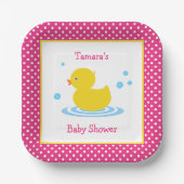 Niedlich rosa Polka Dot Duck Babydusche Papierplat Pappteller (Vorderseite)