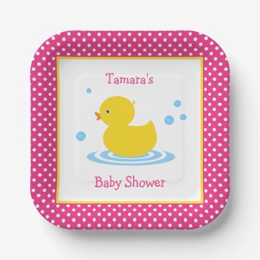 Niedlich rosa Polka Dot Duck Babydusche Papierplat Pappteller (Vorderseite)