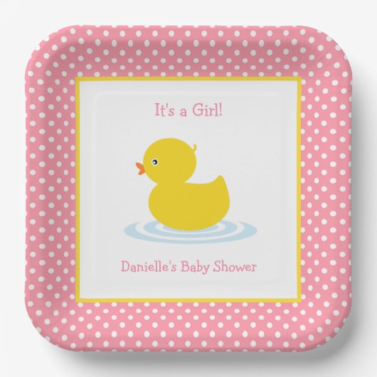 Niedlich rosa Polka Dot Duck Babydusche Papierplat Pappteller (Vorderseite)