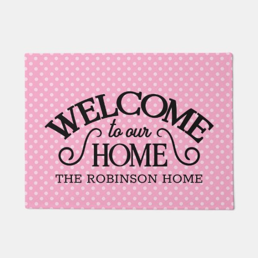 Niedlich rosa Polka Dots Willkommensmenü Zuhause C Fußmatte (Vorderseite)