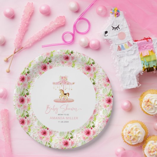 Niedlich rosa Pony Carousel Pappteller (Party)