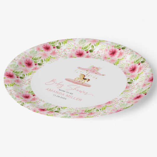 Niedlich rosa Pony Carousel Pappteller (Schrägansicht)