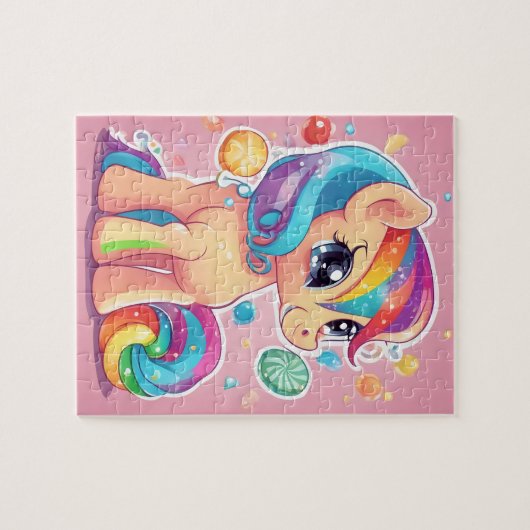 Niedlich rosa Pony mit Bonbons und Süßigkeiten Puzzle (Horizontal)