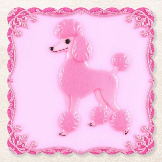 Niedlich rosa Poodle Paper Untersetzer (Vorderseite)
