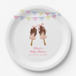 Niedlich-rosa Popcicle Bow Ice Cream Baby Dusche Pappteller