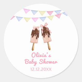 Niedlich-rosa Popcicle Bow Ice Cream Baby Dusche Runder Aufkleber