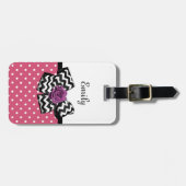 Niedlich rosa Punkte Lila Rose Zickzack Bow und Na Gepäckanhänger (Vorderseite horizontal)