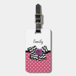 Niedlich rosa Punkte Lila Rose Zickzack Bow und Na Gepäckanhänger