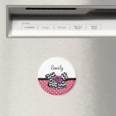 Niedlich rosa Punkte Lila Rose Zickzack Bow und Na Magnet (In Situ (Geschirrspüler))