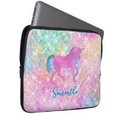 Niedlich Rosa Rainbow-Einhorn-Glitzer-Monogramm Laptopschutzhülle (Vorne Rechts)
