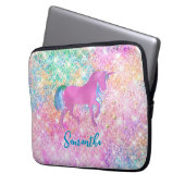 Niedlich Rosa Rainbow-Einhorn-Glitzer-Monogramm Laptopschutzhülle (Vorderseite Links)