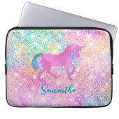 Niedlich Rosa Rainbow-Einhorn-Glitzer-Monogramm Laptopschutzhülle (Vorderseite)