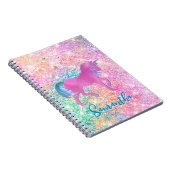 Niedlich Rosa Rainbow-Einhorn-Glitzer-Monogramm Notizblock (Rechte Seite)