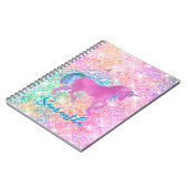 Niedlich Rosa Rainbow-Einhorn-Glitzer-Monogramm Notizblock (Linke Seite)