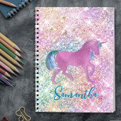 Niedlich Rosa Rainbow-Einhorn-Glitzer-Monogramm Notizblock
